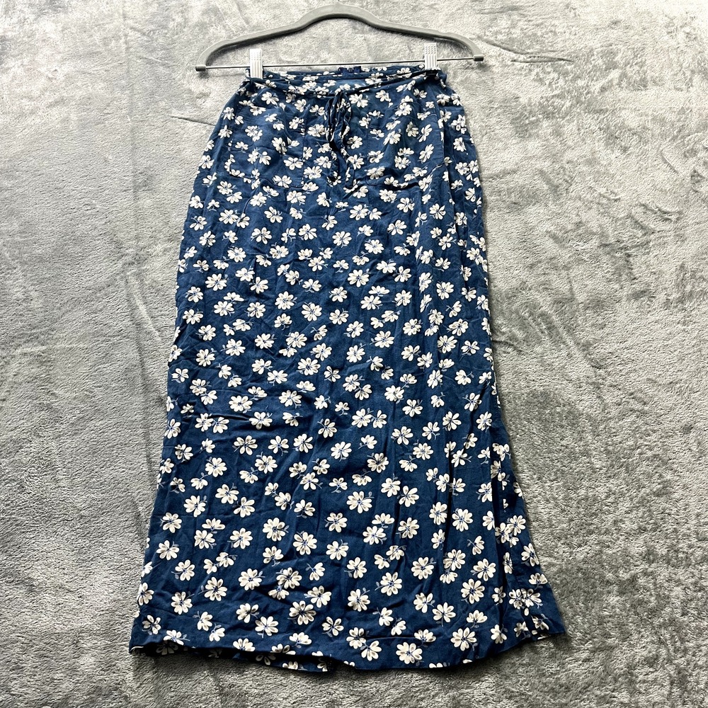 My Michelle Vintage 90s Y2K Blue Floral Maxi Skirt Size 3 Pockets Slit Rayon